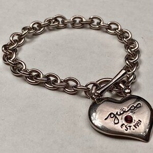 Guess silver-tone large heart charm bracelet